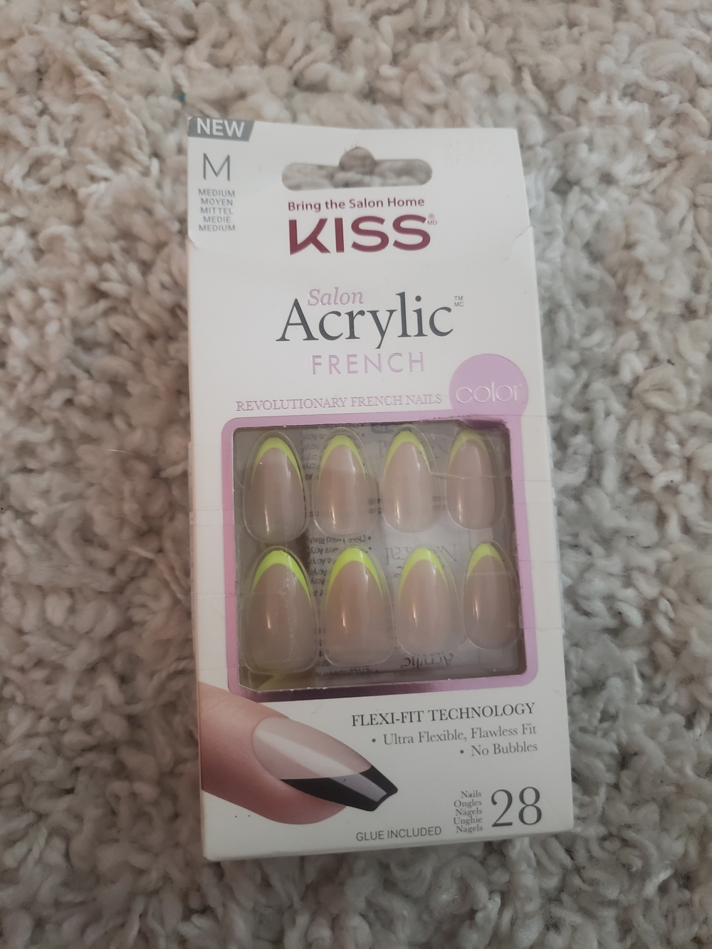 KISS Acrylic French Press-On Nails in Nude with Neon Yellow Tips